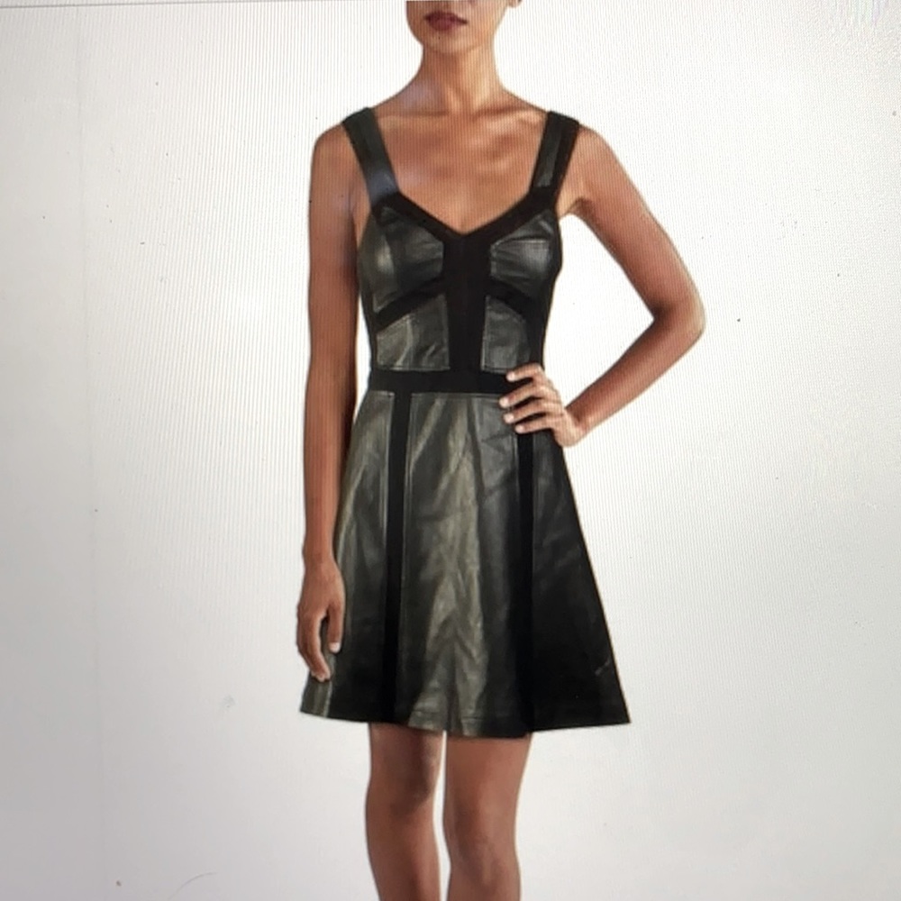 BCBGMaxazria Size 6 faux leather and lace party dress